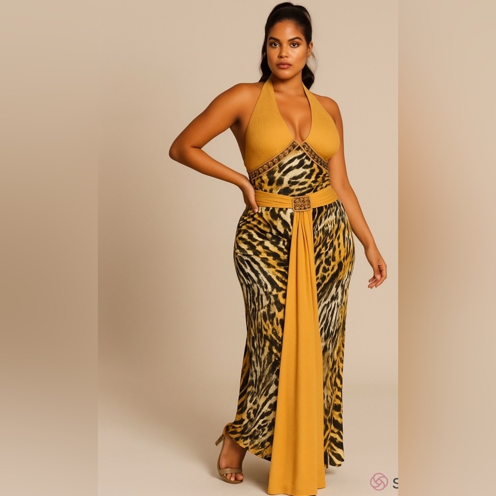 Gold Yellow and Black Backless Dress - Picture 5 of 8